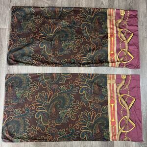Set Of 2 Rare Ralph Lauren Ascot Paisley Pillowcases Horsebit Equestrian King